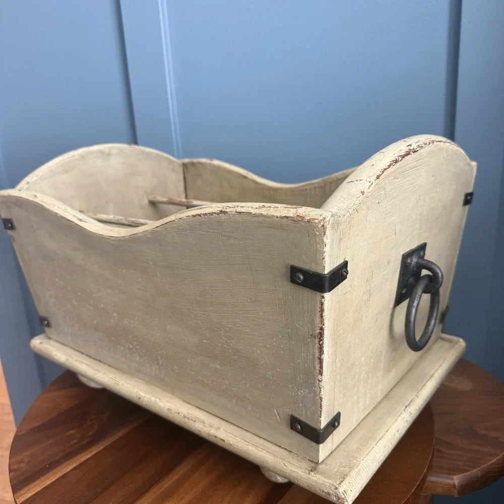 Vintage Wooden Magazine Book Rack Organizer Distressed Cottage Farmhouse Storage